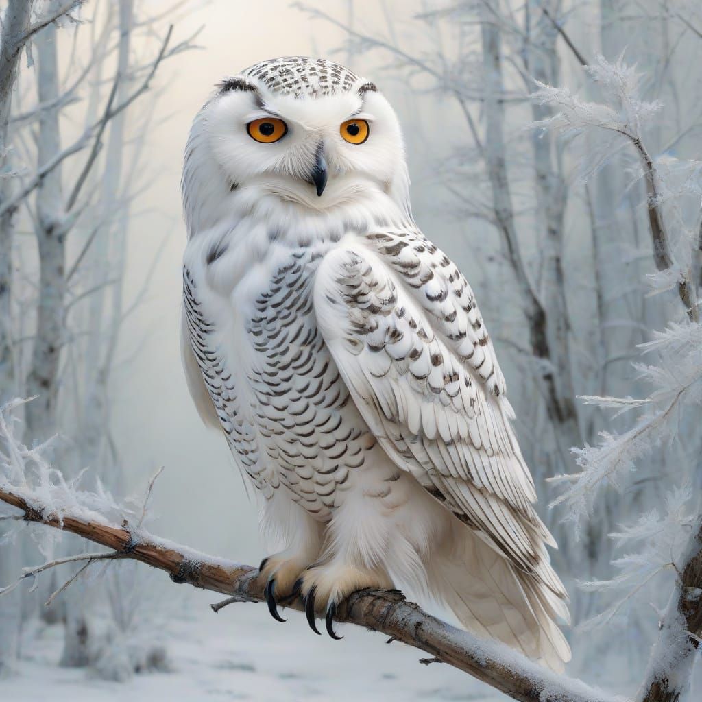 Ethereal Snowy Owl in Whimsical Watercolor Fantasy