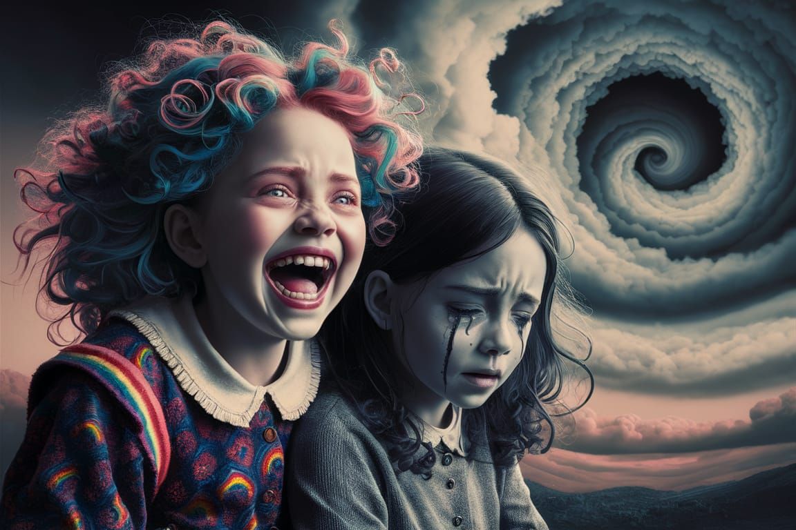 Contrasting Emotions: Joyful Laughter and Grey Depression