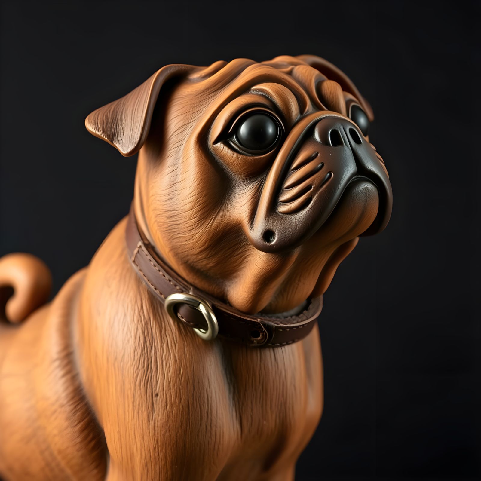 Intricate Wooden Pug Carving in Relief
