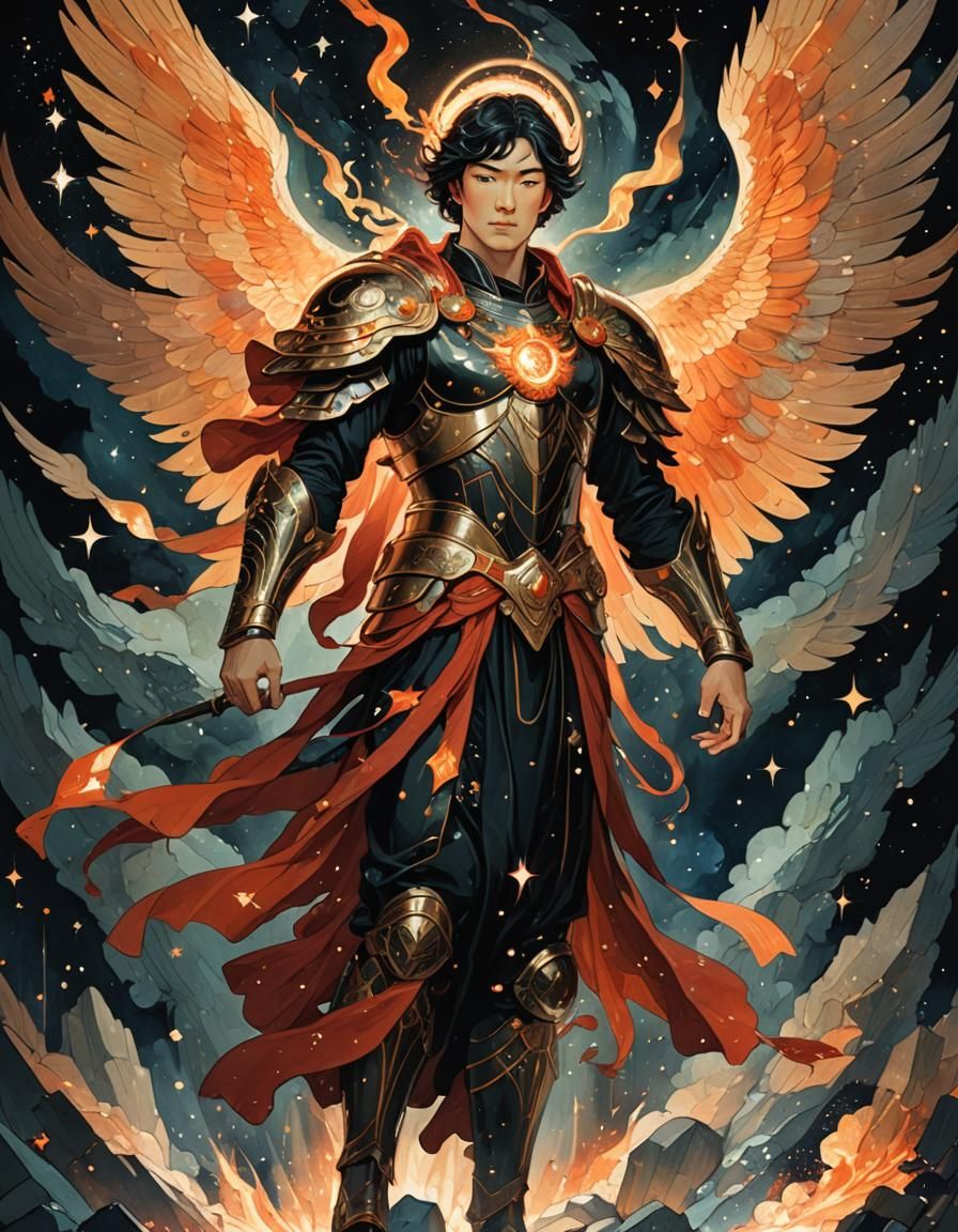 Luminous Archangel Michael Portrait in Victo Ngai Style