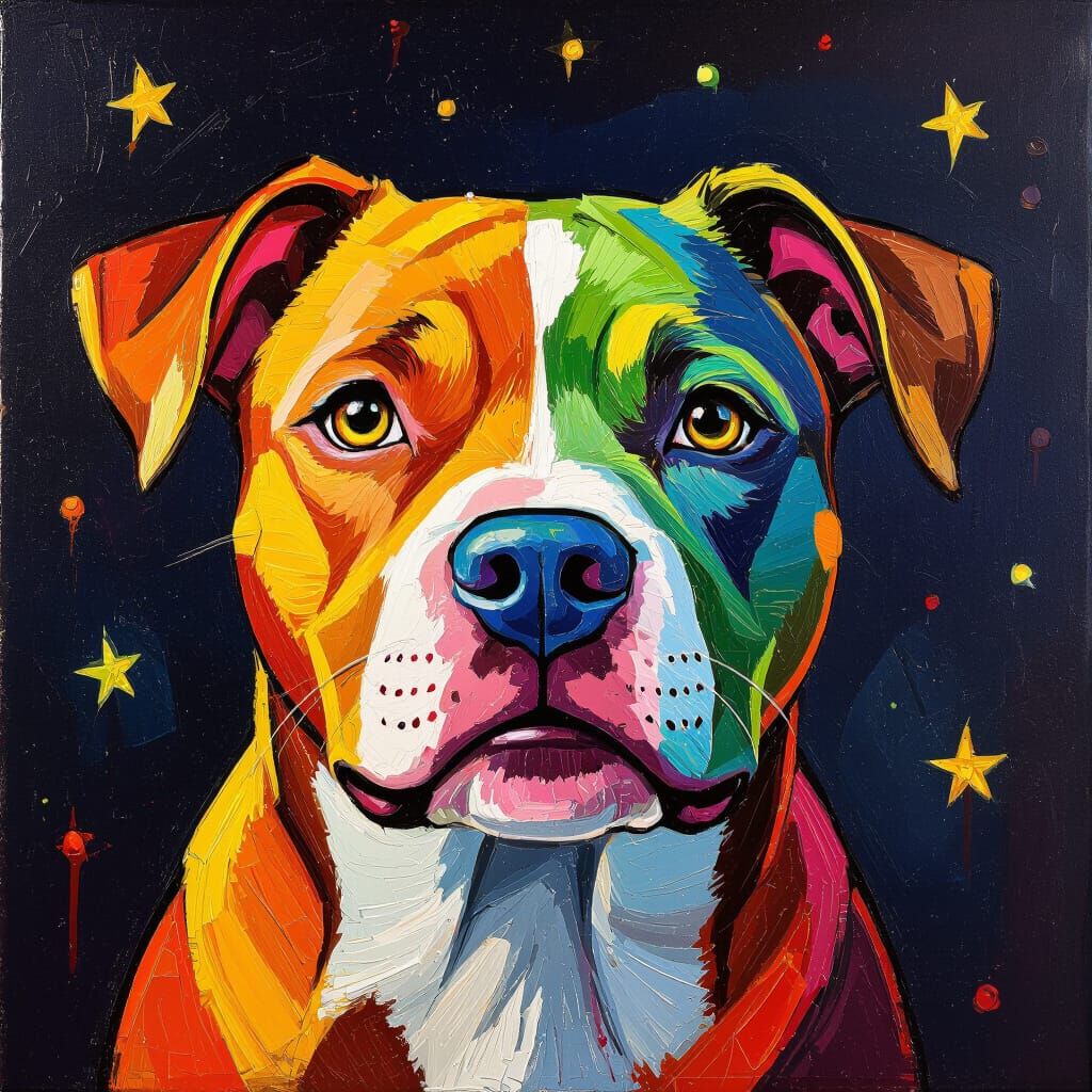 Vibrant Pitbull Portrait in Impressionistic Impasto Style