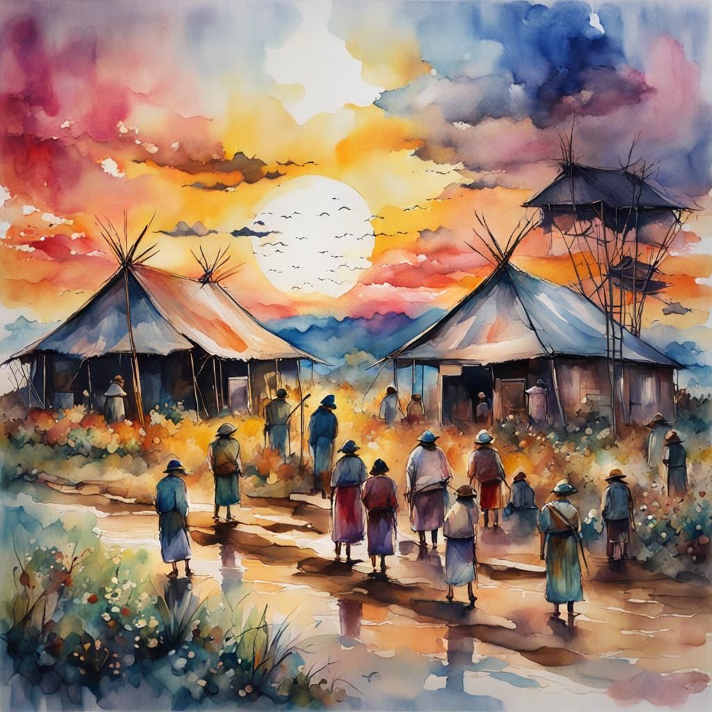 Philippine Sunset: Watercolor Illustration of Mamanwa Elders