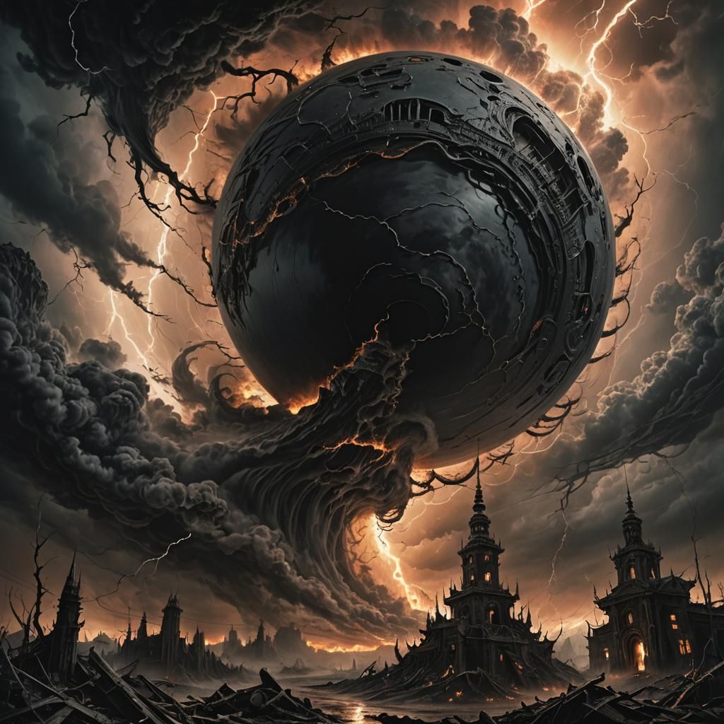 Black Moon Over Hellish Hurricane in Dark Fantasy Art
