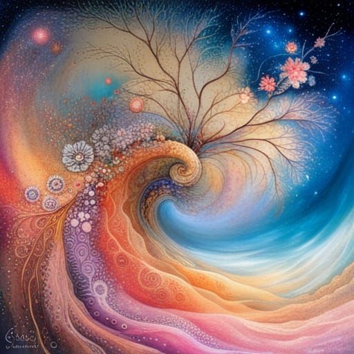 Cosmic Sand Tornado with Fractal Flowers