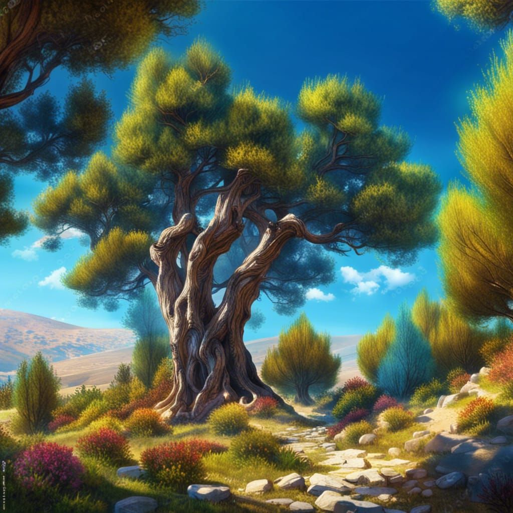 Sunny Anatolian Landscape with Cypress Trees