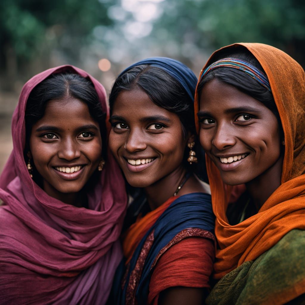 Vibrant Close-Up Portrait of Belli Girls in Colorful Studio ...