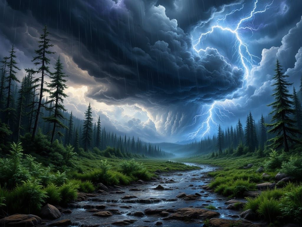 Mega Summer Storm Rages Over Forest