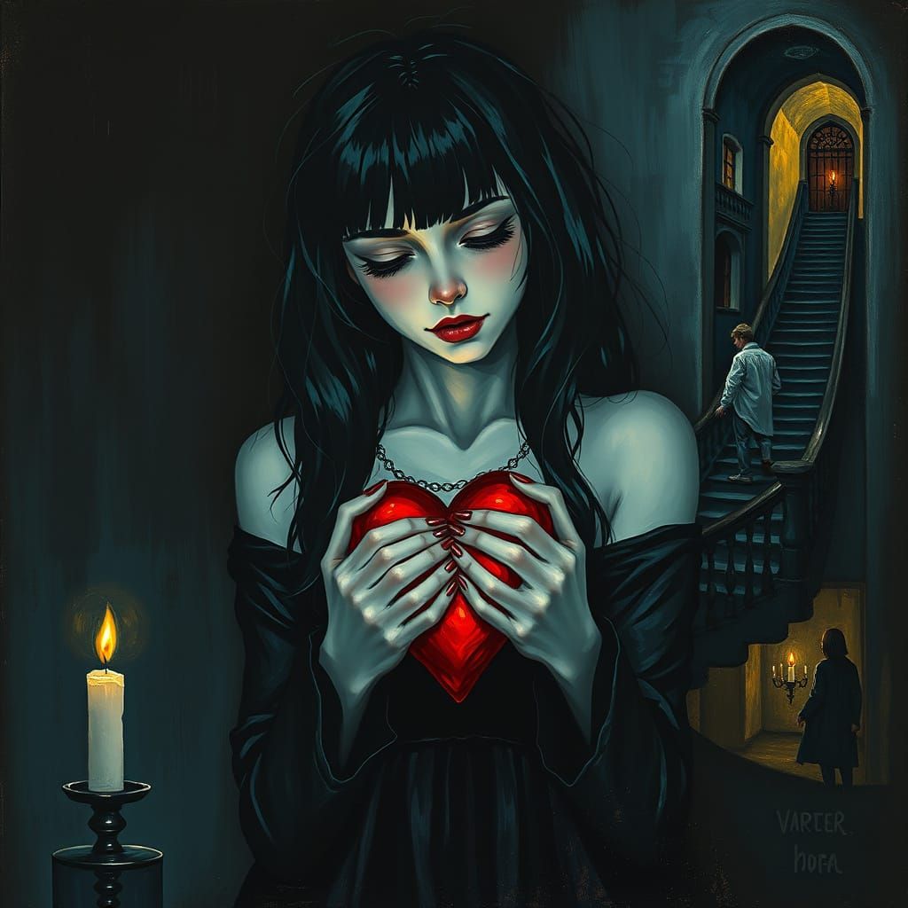 Gothic Emo Girl Suffers Heartache in Dark, Flickering Atmosp...