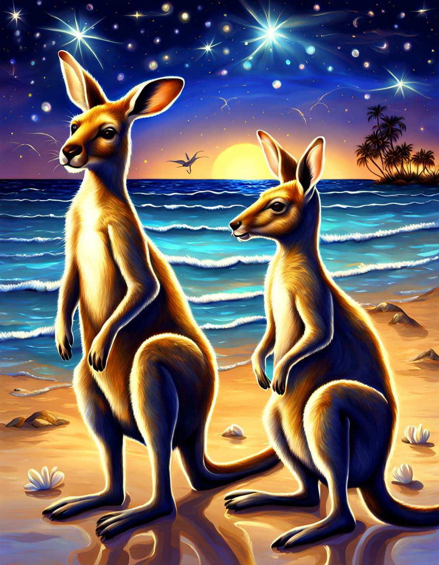 Vibrant Beachside Kangaroo in Oil on Canvas