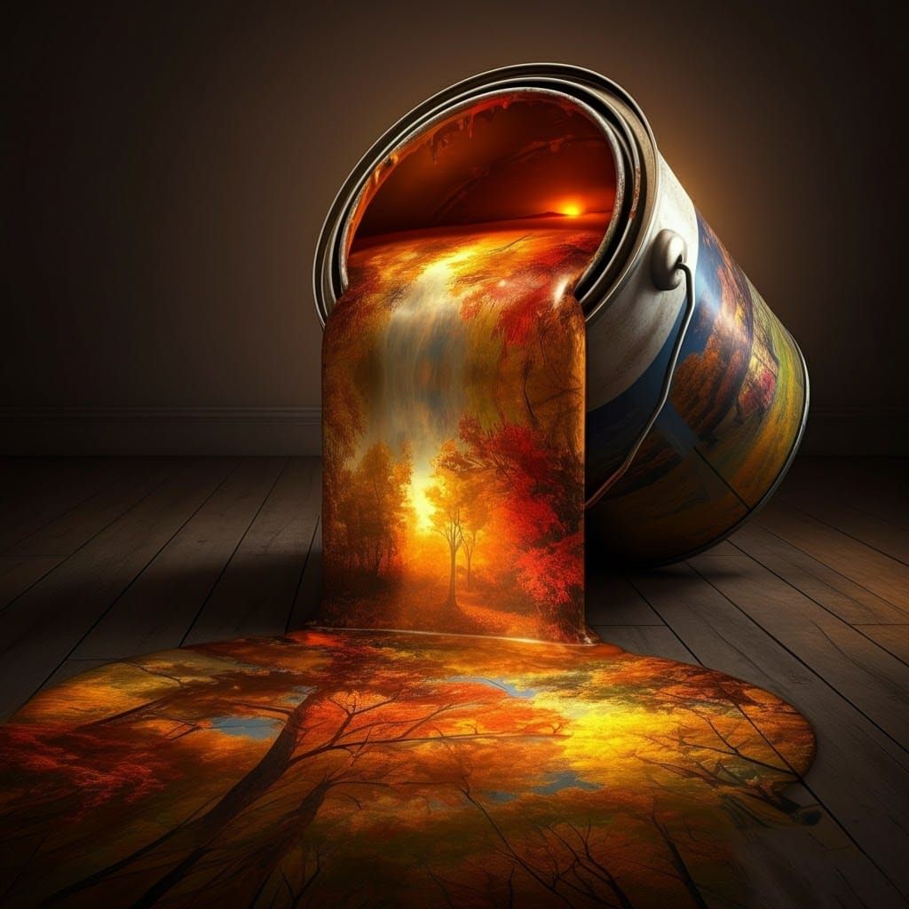 Autumn Paint Can Still Life in Impressionist Style