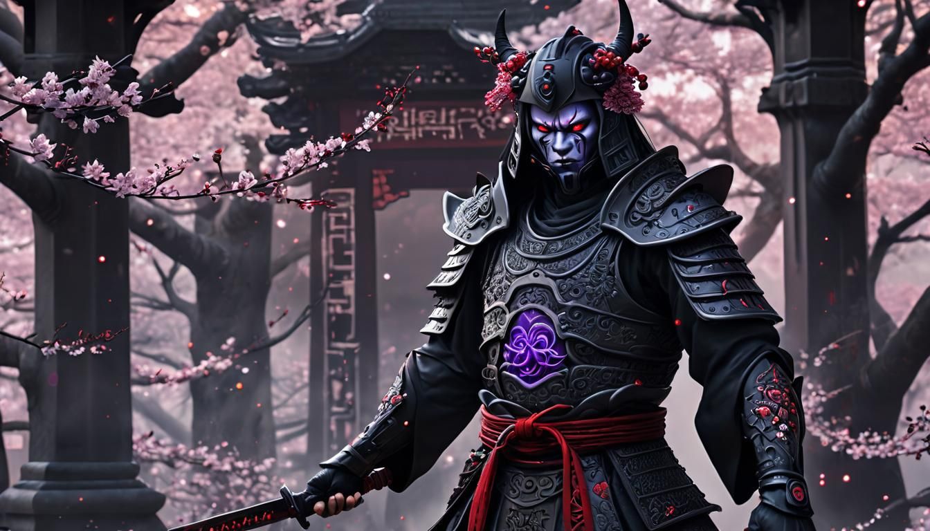 Cyberpunk Gothic Samurai Warrior with Glowing Eyes