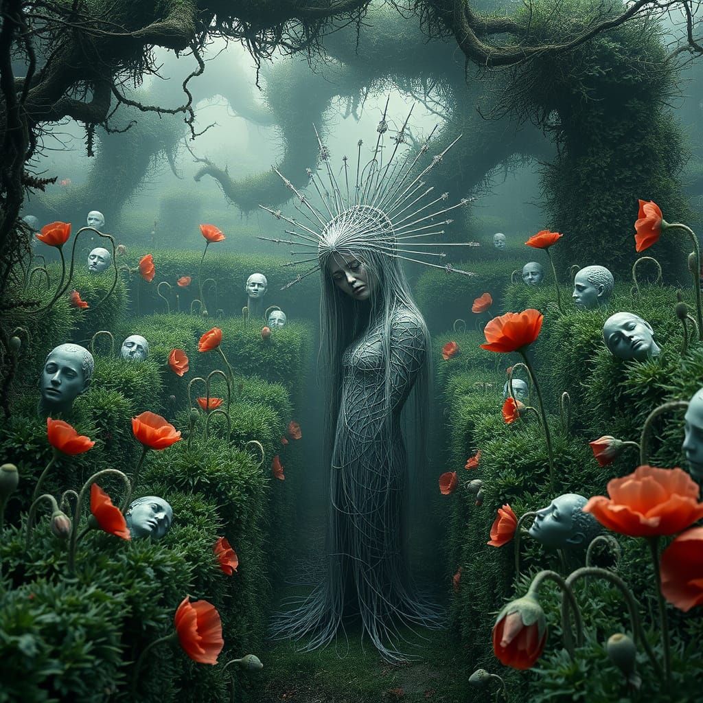 Gothic Horror Maze with Distorted Statues