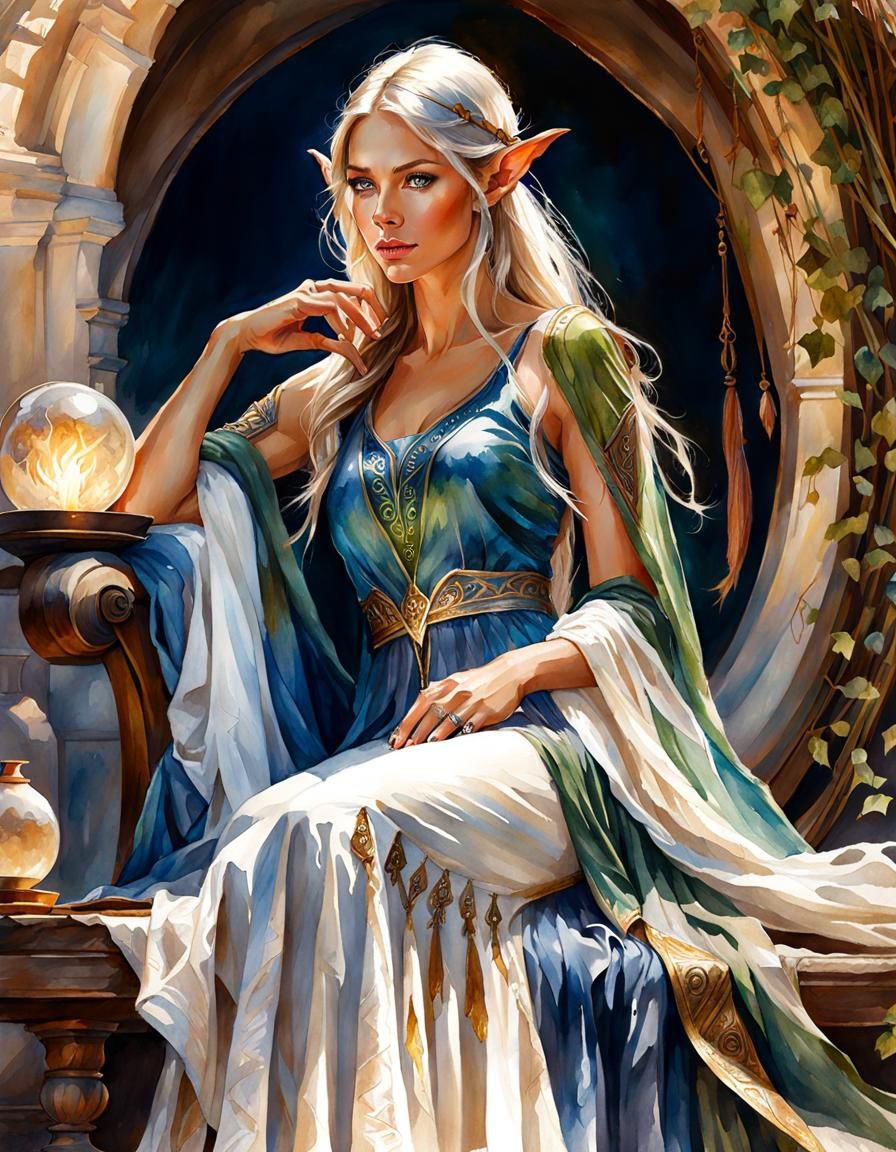 Candid Elf Model in Watercolor Fantasy Portrait