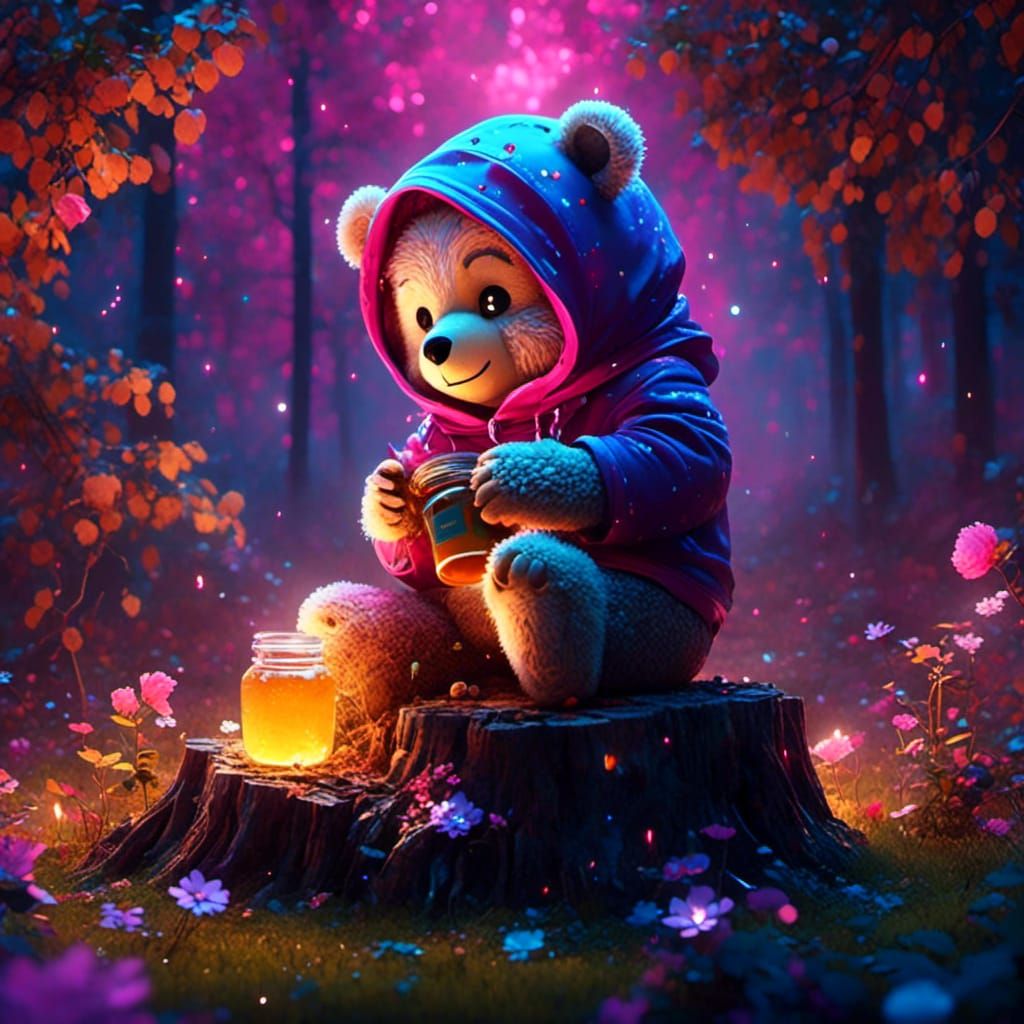 Teddy Bear with Honey Pot: 3D Digital Art
