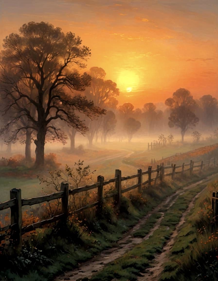 Picturesque Sunrise Over Misty Landscape