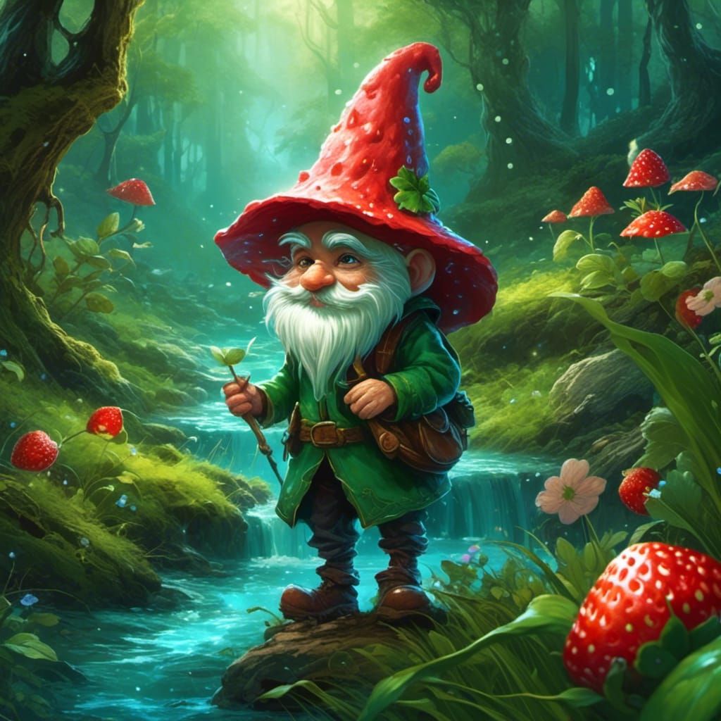 Garden Gnome in Grassy Forest: Fantasy Art
