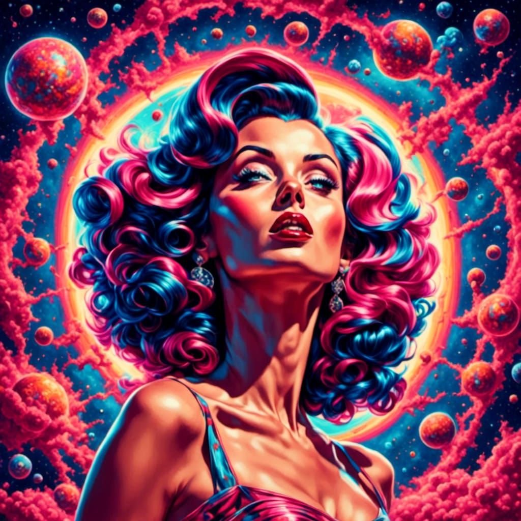 Nebula Birth with 1960s Pin-Up Woman