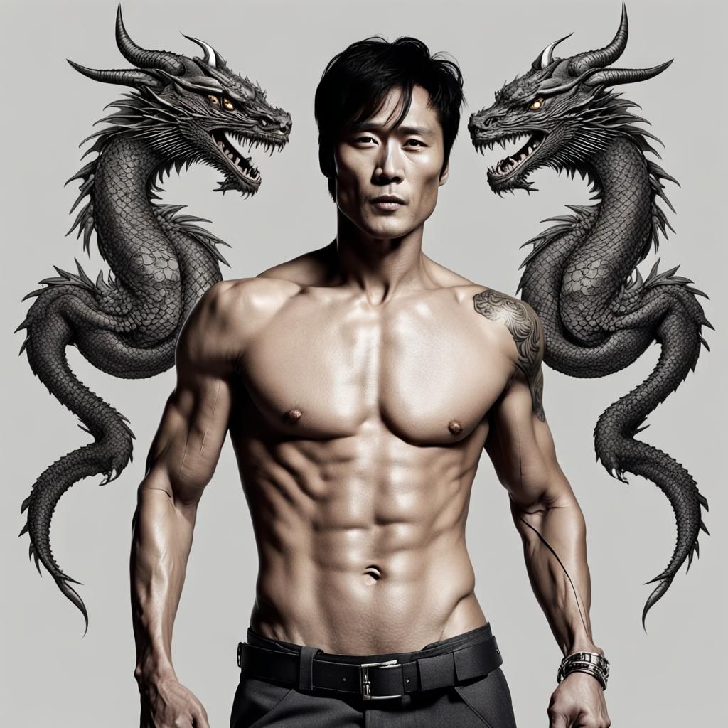 Lee Byung-hun Portrait with Dragon Tattoos