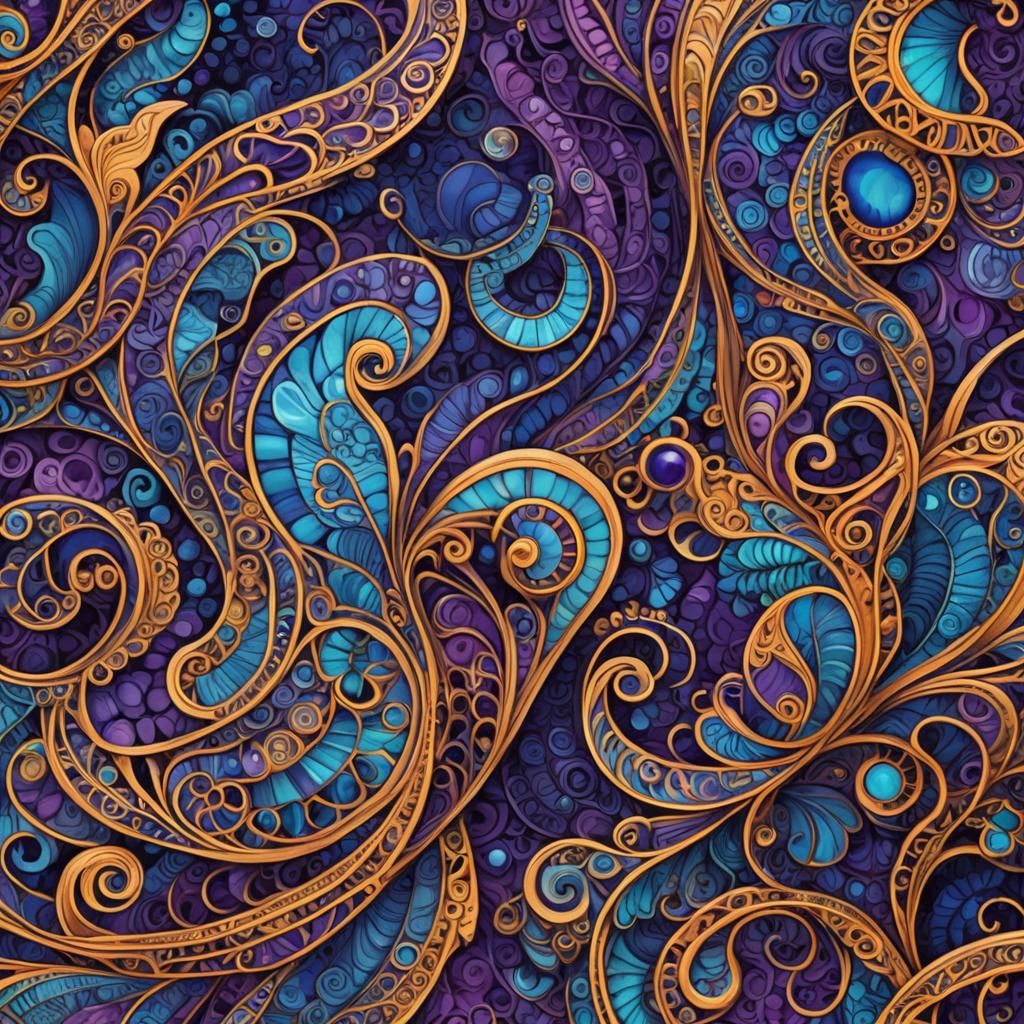 Psychedelic Zentangle Patterns in Digital Art Style