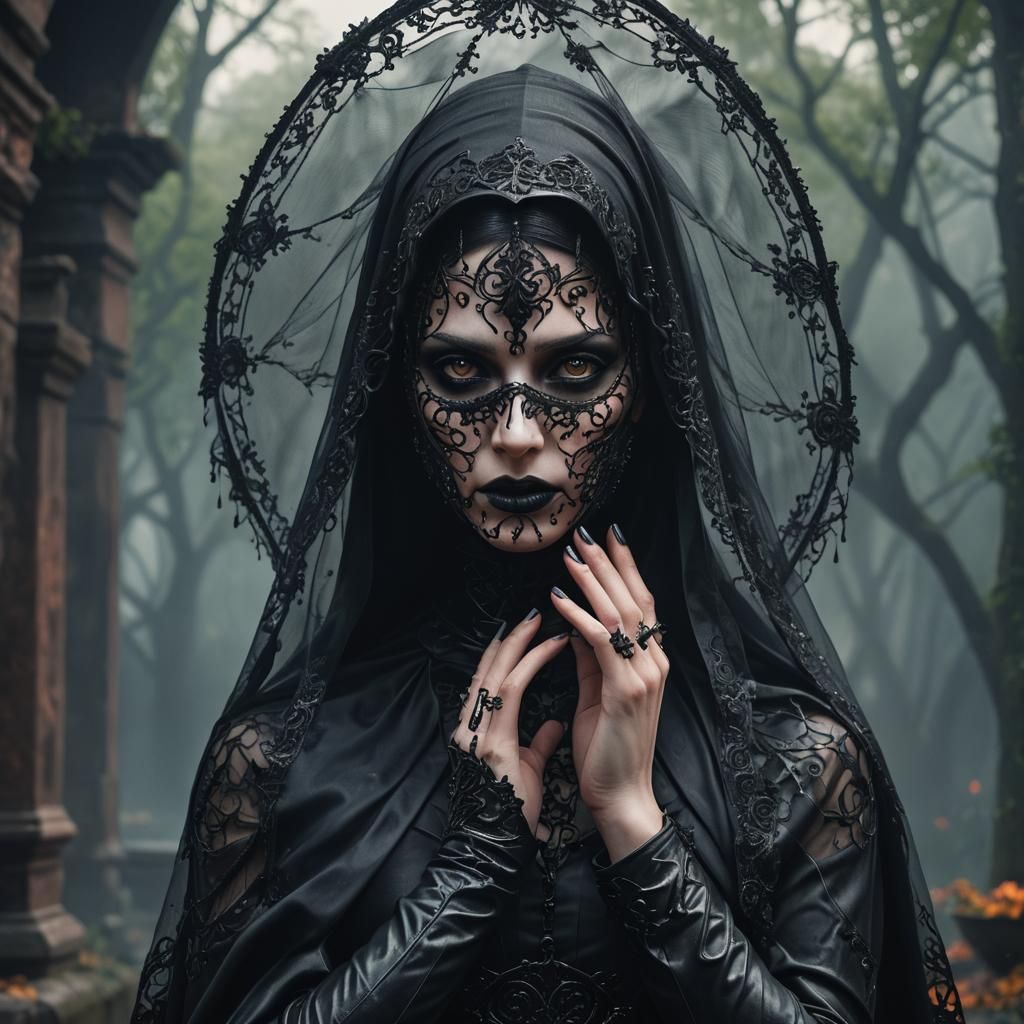 Gothic Woman in Latex and Veil: Matte Painting