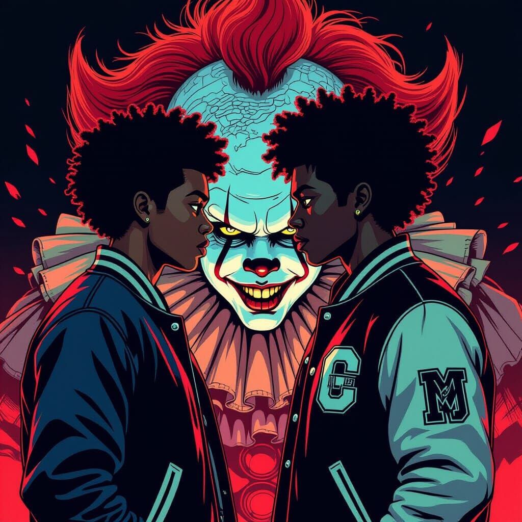 African American College Boy Confronts Pennywise in Comic Ar...