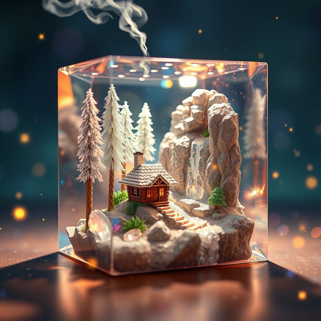 Crystal Cube Sanctuary with Iridescent Fireflies and Glitter...