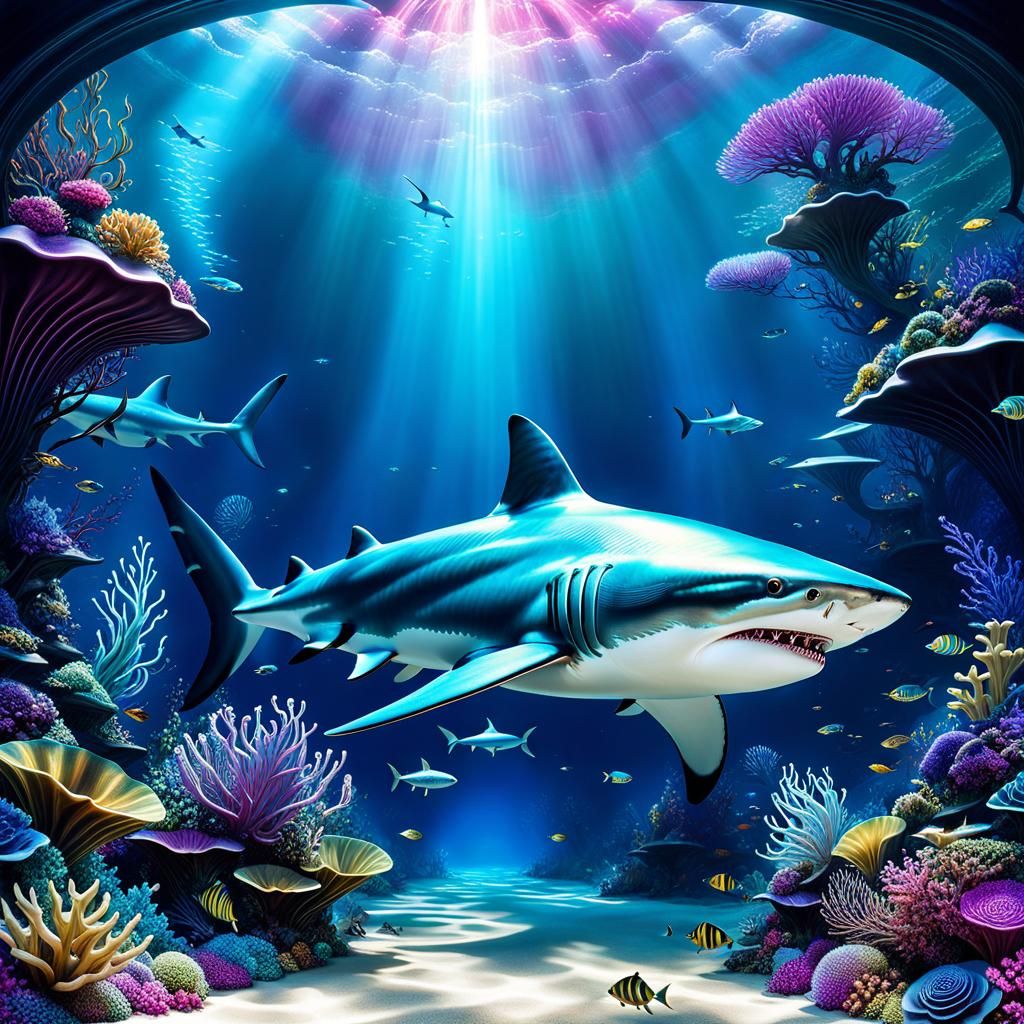 Bioluminescent Shark Dreamscape: Fantasy Underwater Art