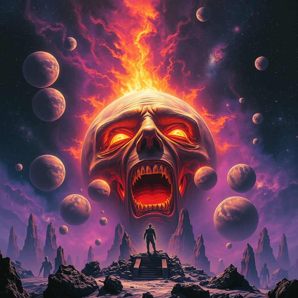 Burning Planet Face in Agony: Dark Fantasy Art