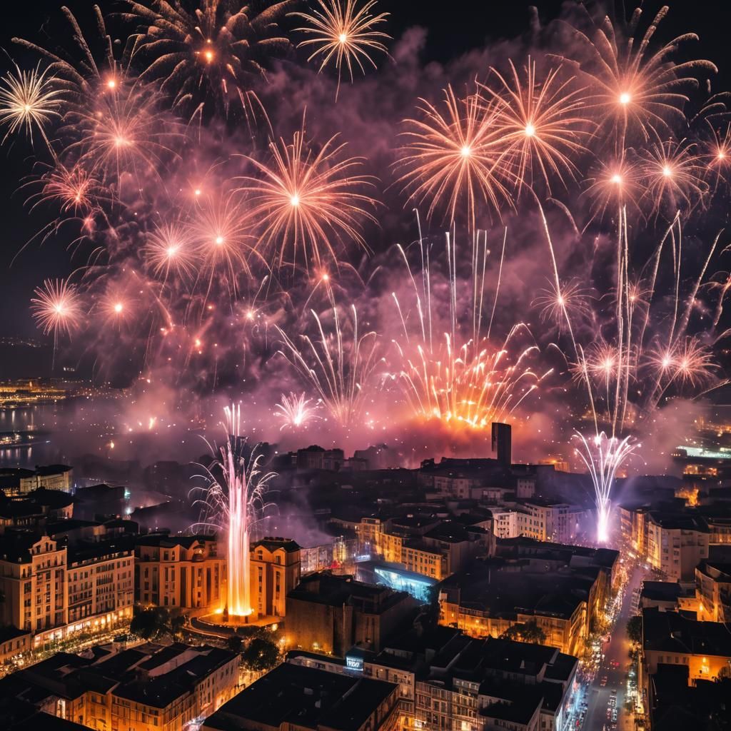 Night Concert with Fireworks in Digital Art