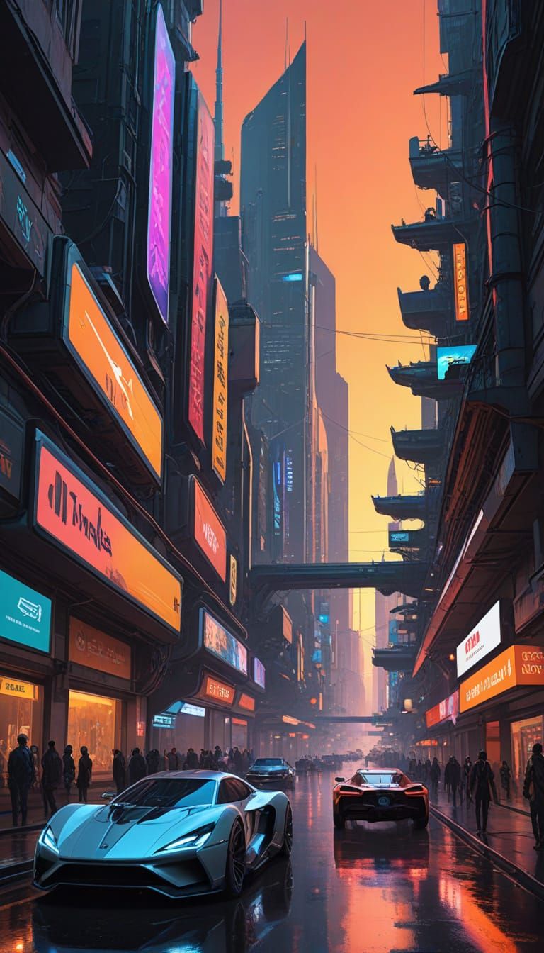 Cyberpunk Cityscape at Night: Futuristic Metropolis with Neo...