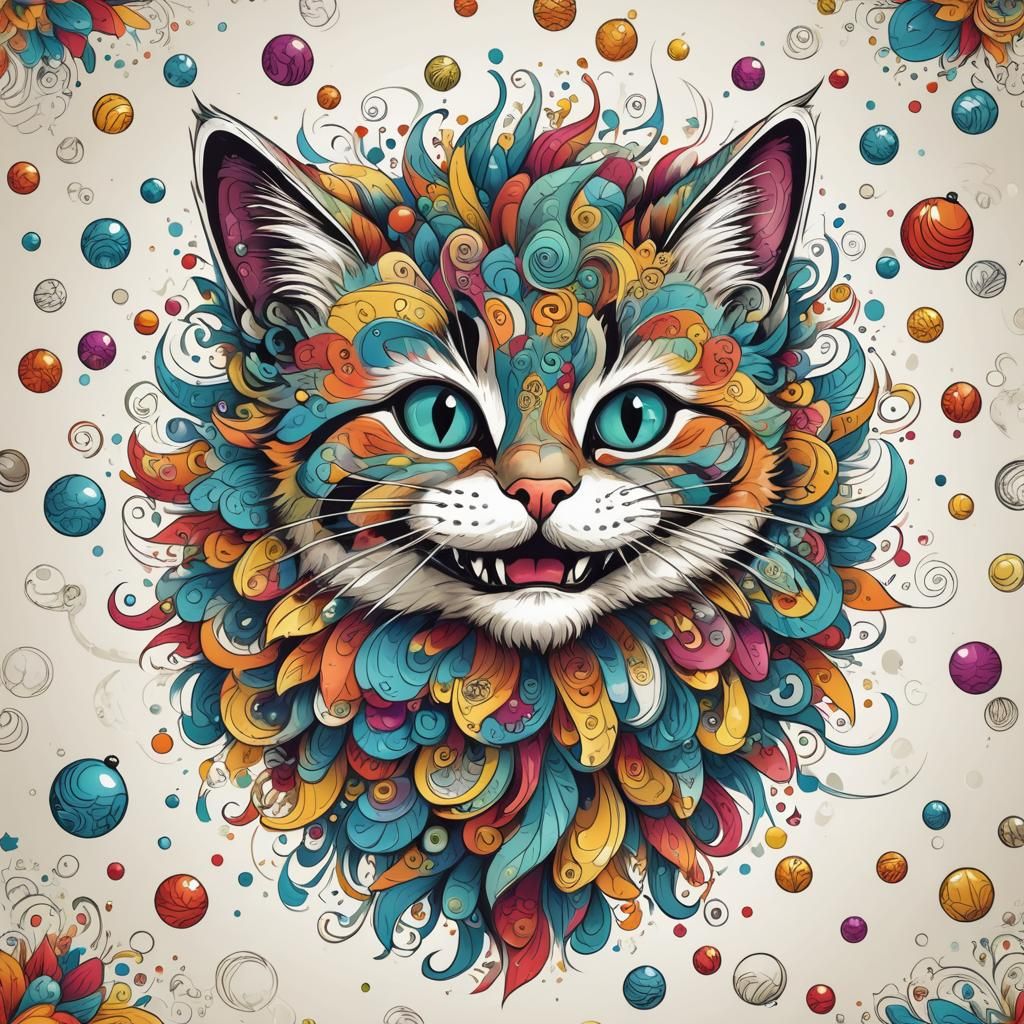 Funny Cartoon Cat Sketch with Floating Fur