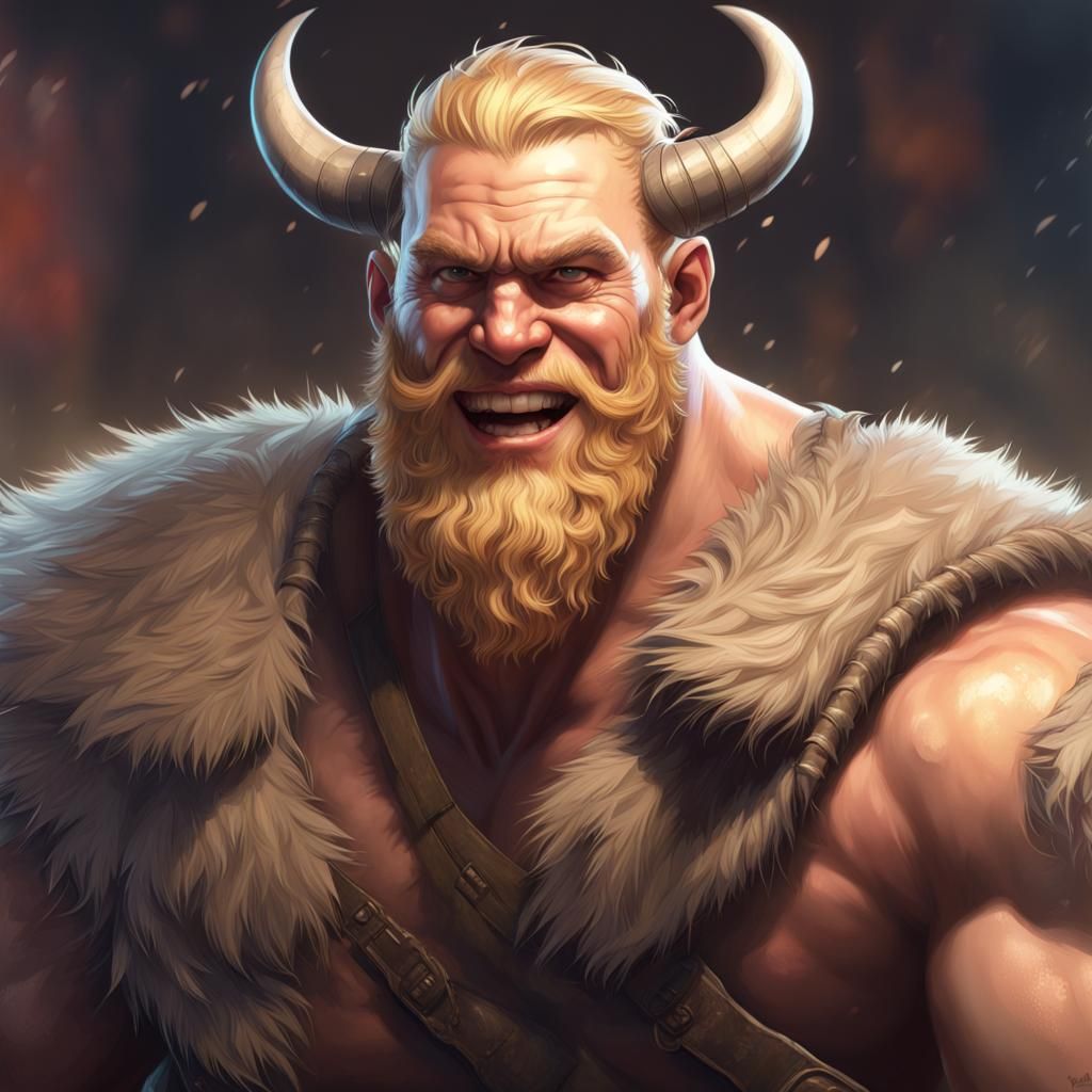 Viking Arm Wrestles Bigfoot: Hyperdetailed Portrait