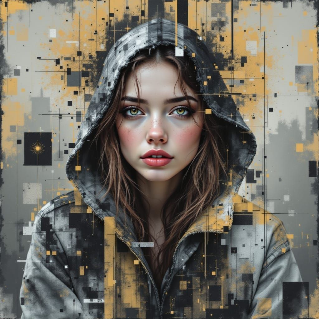 Woman Crashes Through Mainframe in Digital Art