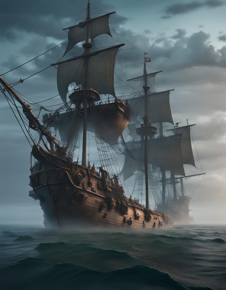 Ghost Galleon on Foggy Sea: Matte Painting