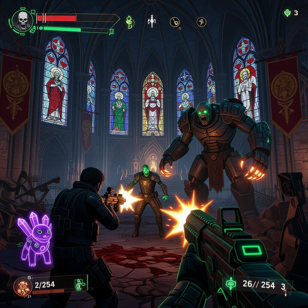 Cyber-Demonic Battle in Apocalyptic Cathedral