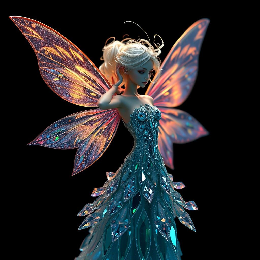 Ethereal Fairy in Iridescent Gown, Cyberpunk Style