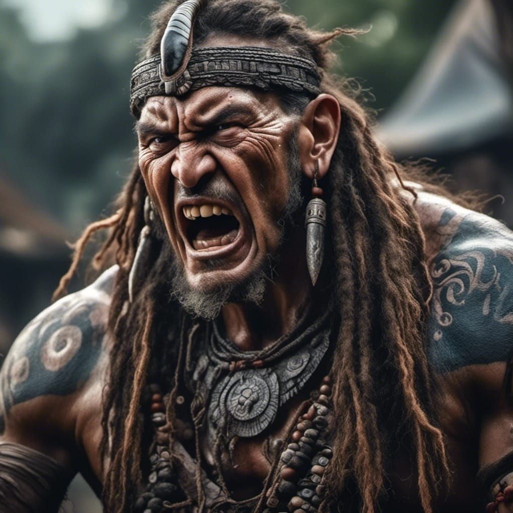 Maori Warrior Portrait in Dark Fantasy Realism