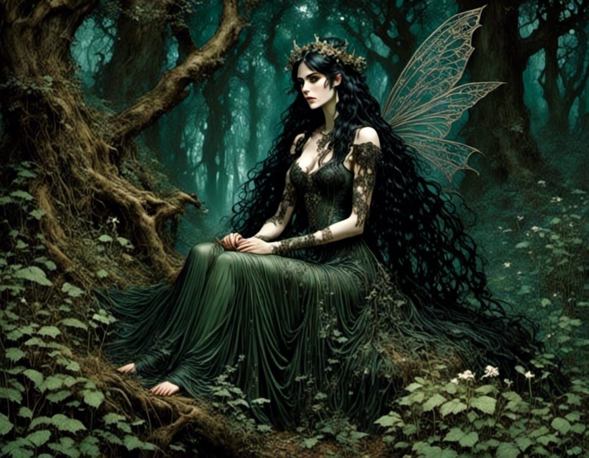 Gothic Fairy in Forest, Comic Book Art