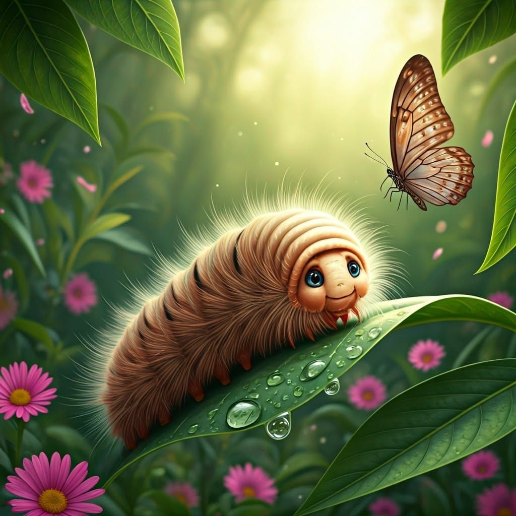 Fluffy Caterpillar in Dreamy Fantasy Illustration