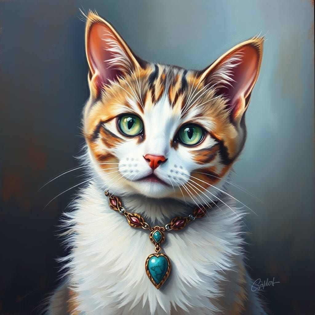 Colorful Oil Painting of Cats with Jewelry