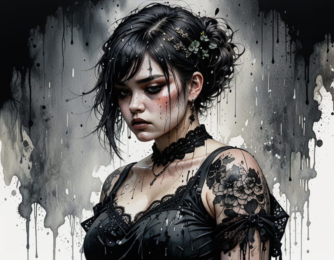Goth Goth Girl in Dark Watercolor