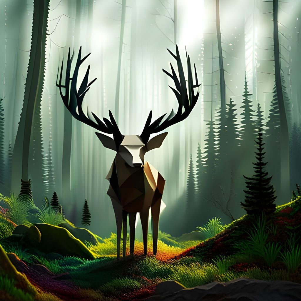 Epic Origami Elk in Paper Forest