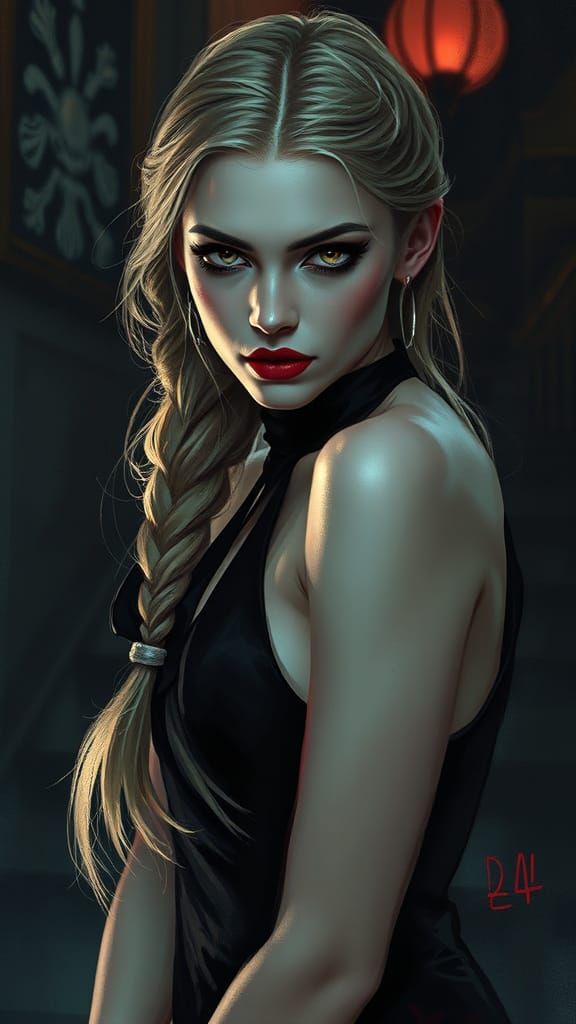 Elegant Vampire in Noir Digital Painting
