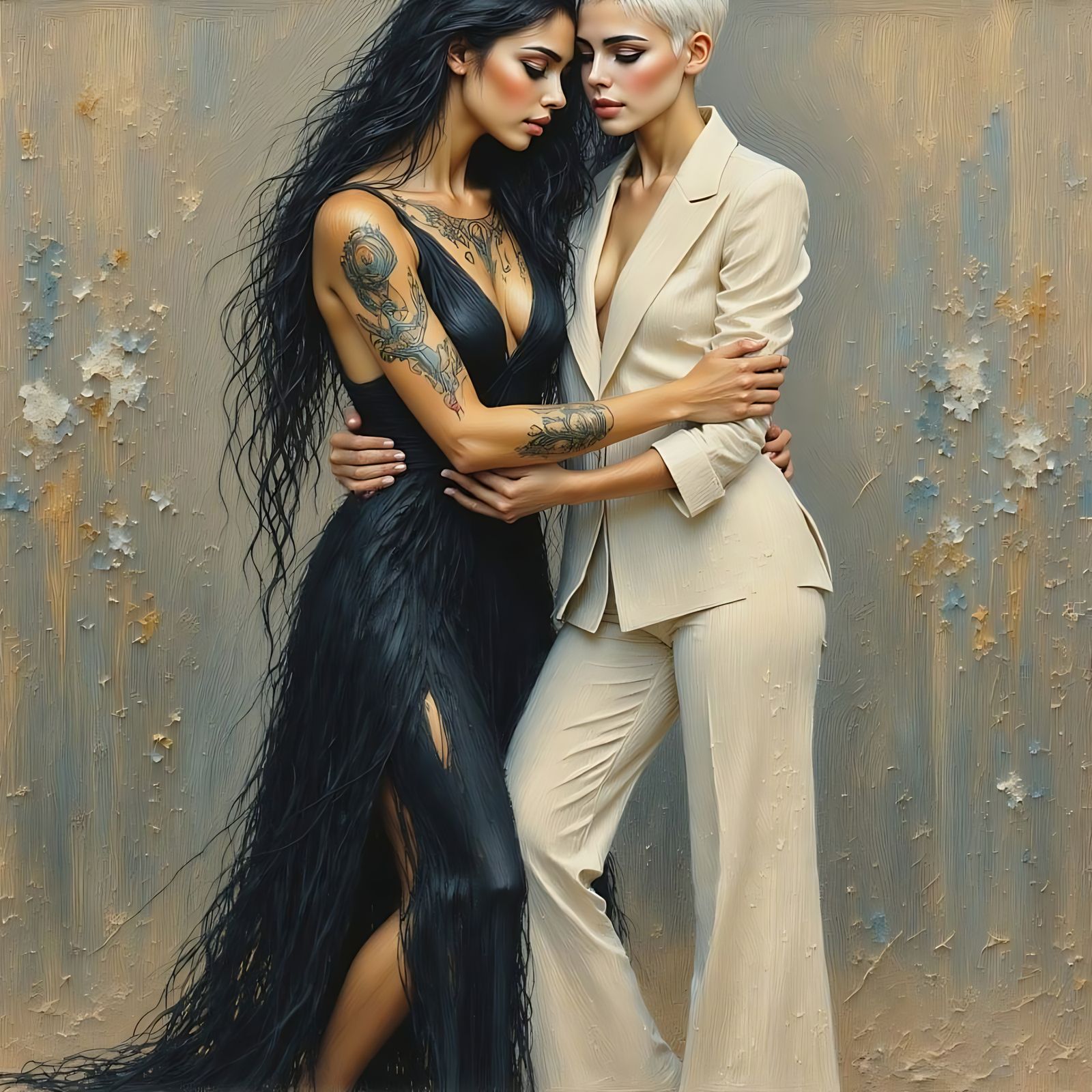 Impressionist Women Embrace in Yin Yang Style