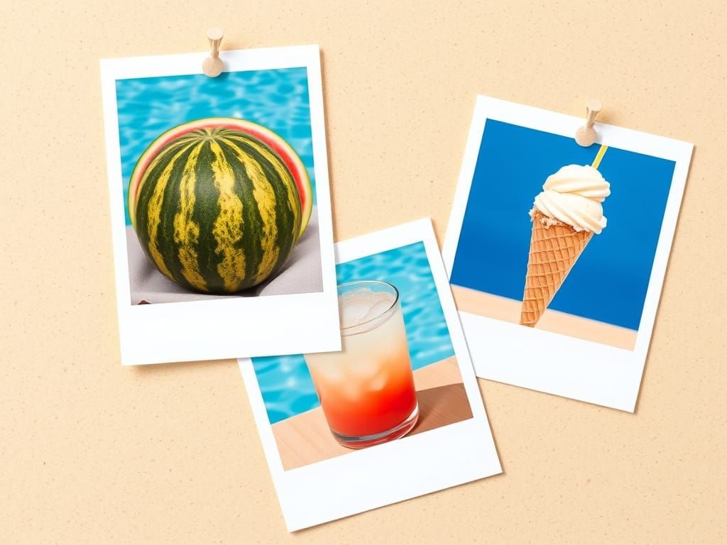 Summer Polaroid Photos: Watermelon, Drink, Ice Cream