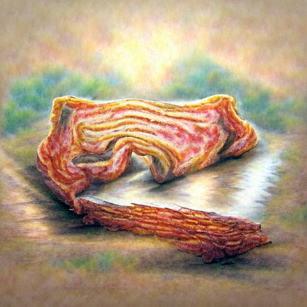 Crispy Bacon Strip in Pastel Drawing Style
