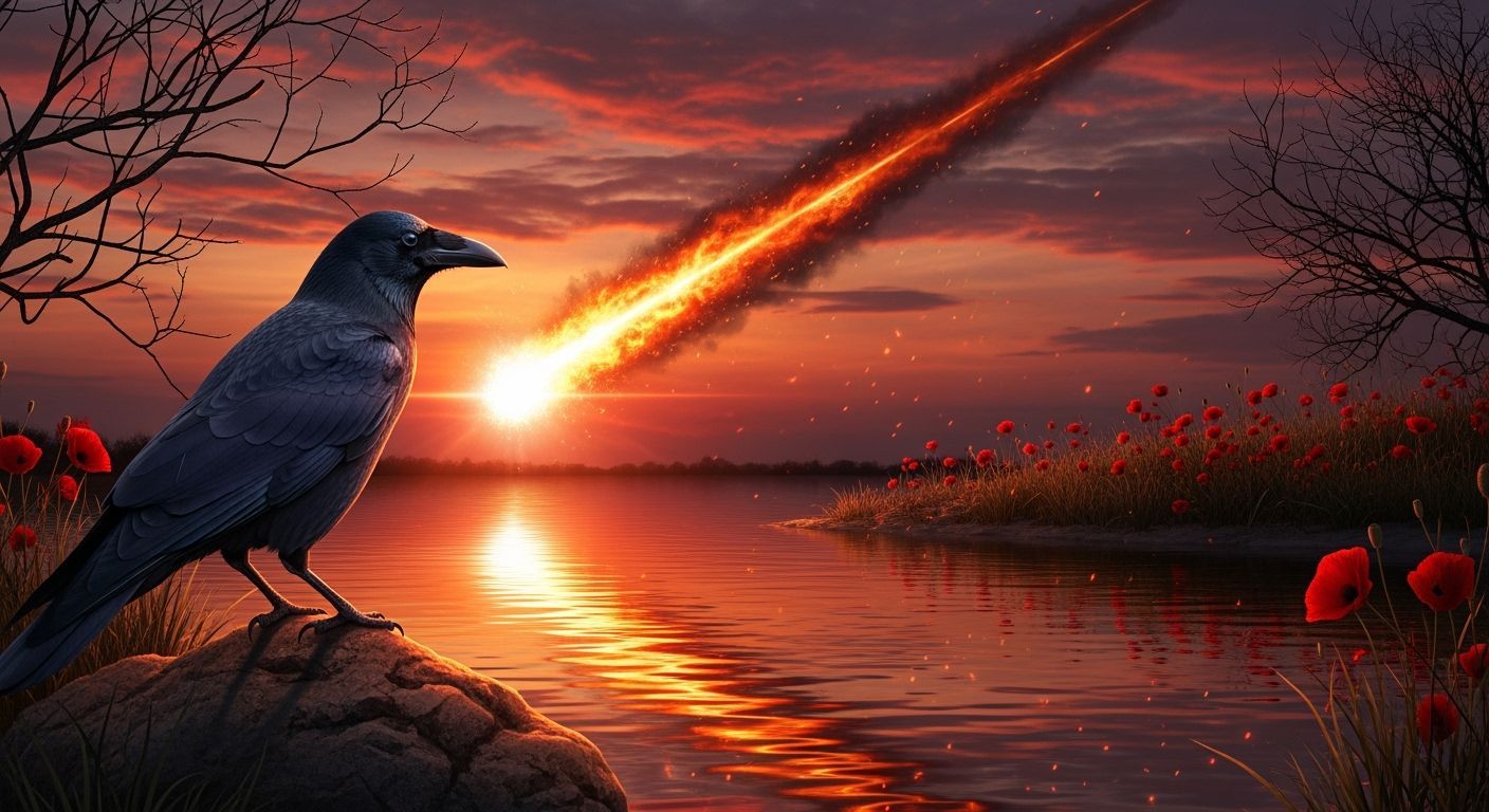 Meteor and Crow at Dusk