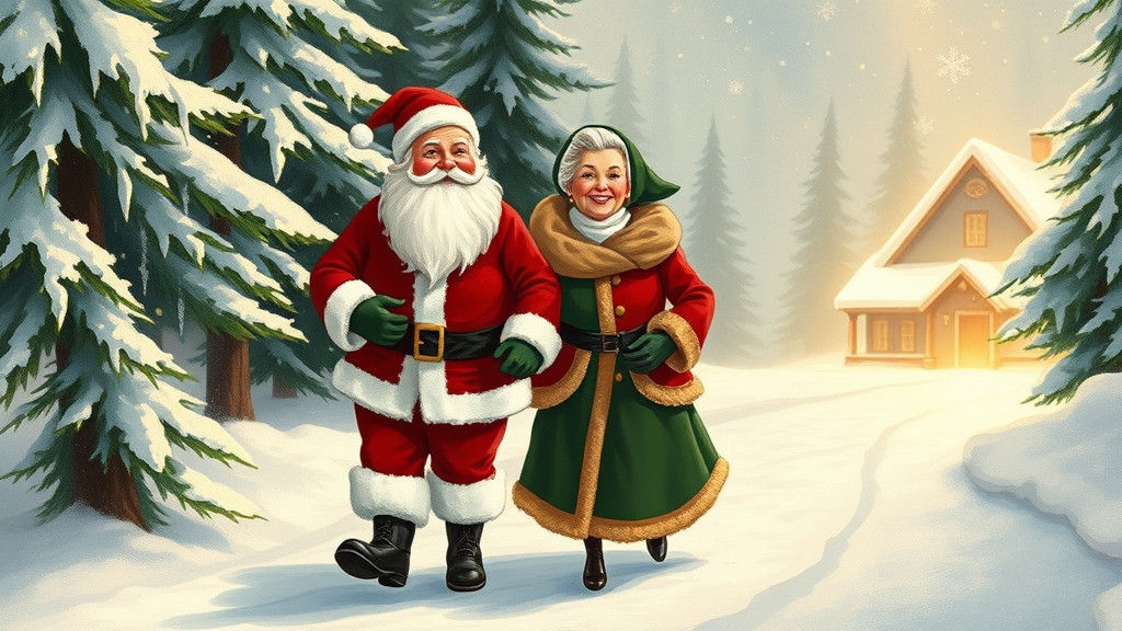 Santa and Mrs. Claus in Winter Wonderland Illustration