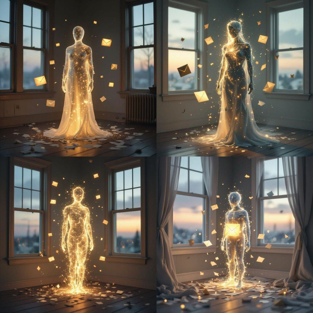 Time Manifests as Human Figure in Surreal Twilight Room