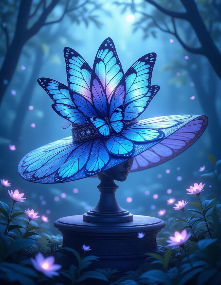 Ethereal Butterfly Wing Hat in Moonlit Forest